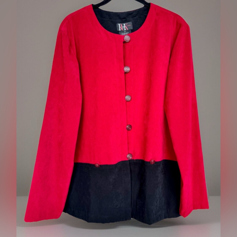 Vintage R & K Originals Blazer Long Sleeve Red/Black Color-Block Mid-Length 14